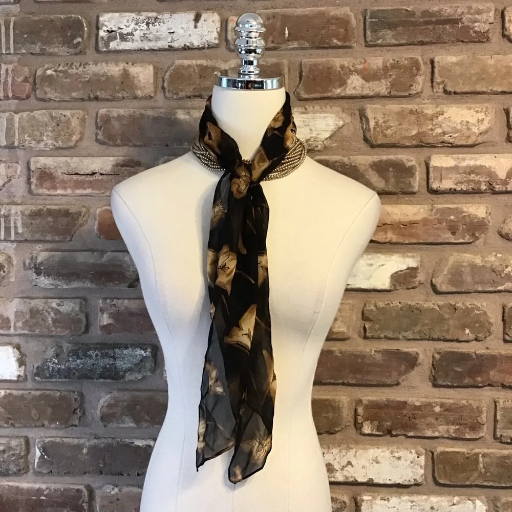 Ellen Tracy Women's Black & Tan Floral SILK Scarf